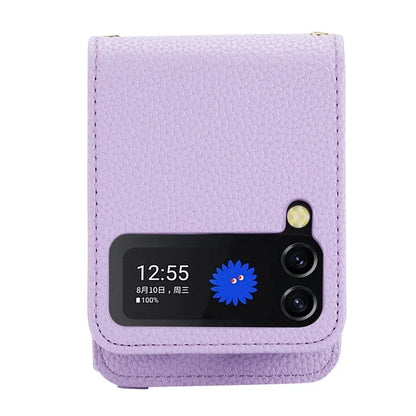 For Samsung Galaxy Z Flip3 5G Back Case PU Leather Zipper Wallet Phone Cover with Detachable Lanyard