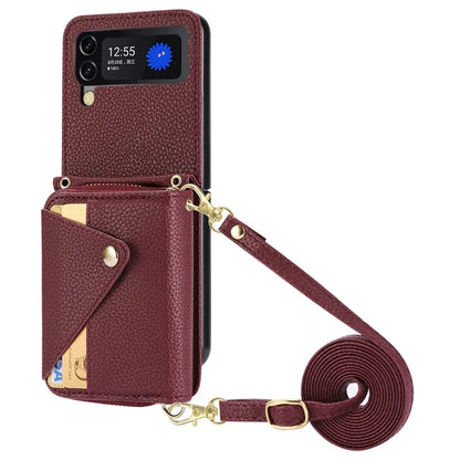 For Samsung Galaxy Z Flip3 5G Back Case PU Leather Zipper Wallet Phone Cover with Detachable Lanyard