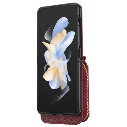 For Samsung Galaxy Z Flip3 5G Back Case PU Leather Zipper Wallet Phone Cover with Detachable Lanyard
