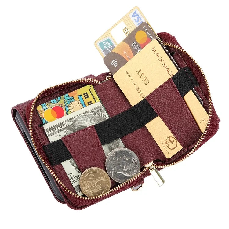 For Samsung Galaxy Z Flip3 5G Back Case PU Leather Zipper Wallet Phone Cover with Detachable Lanyard