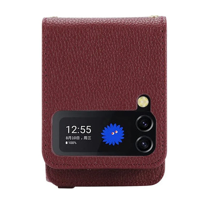 For Samsung Galaxy Z Flip3 5G Back Case PU Leather Zipper Wallet Phone Cover with Detachable Lanyard