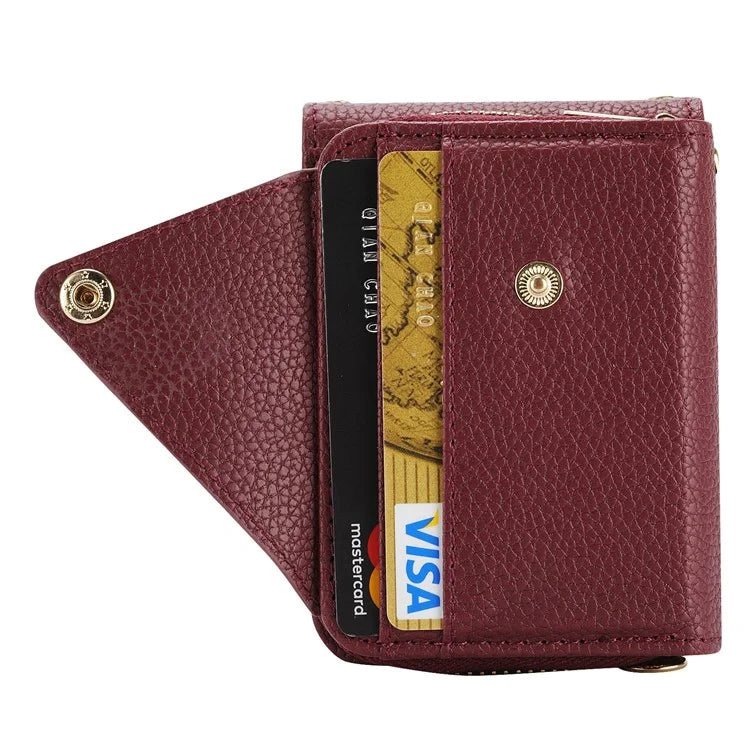 For Samsung Galaxy Z Flip3 5G Back Case PU Leather Zipper Wallet Phone Cover with Detachable Lanyard