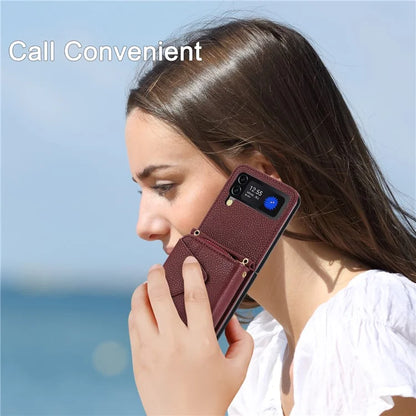 For Samsung Galaxy Z Flip3 5G Back Case PU Leather Zipper Wallet Phone Cover with Detachable Lanyard