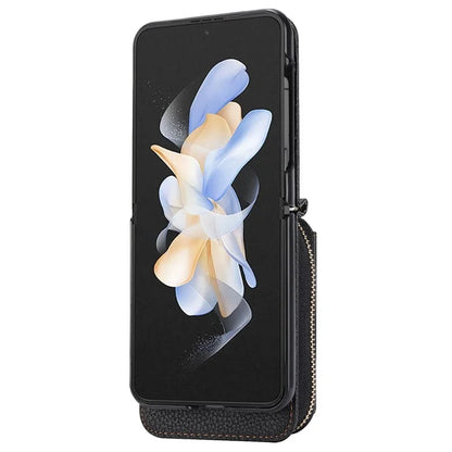 For Samsung Galaxy Z Flip3 5G Back Case PU Leather Zipper Wallet Phone Cover with Detachable Lanyard