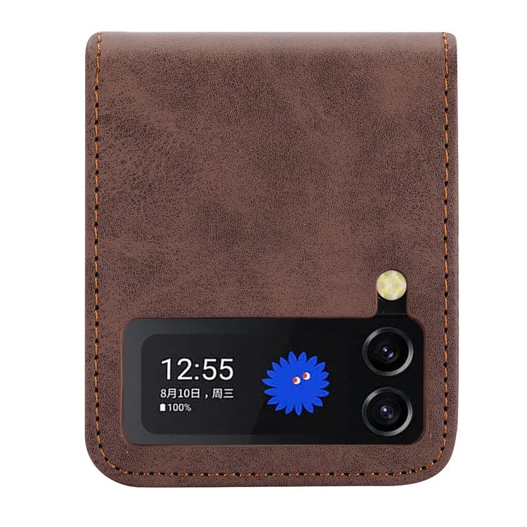 DF-05 For Samsung Galaxy Z Flip3 5G Case Solid Color PC+PU Leather Cell Phone Cover