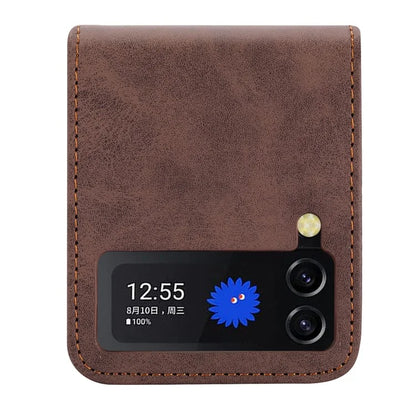 DF-05 For Samsung Galaxy Z Flip3 5G Case Solid Color PC+PU Leather Cell Phone Cover