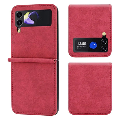 DF-05 For Samsung Galaxy Z Flip3 5G Case Solid Color PC+PU Leather Cell Phone Cover