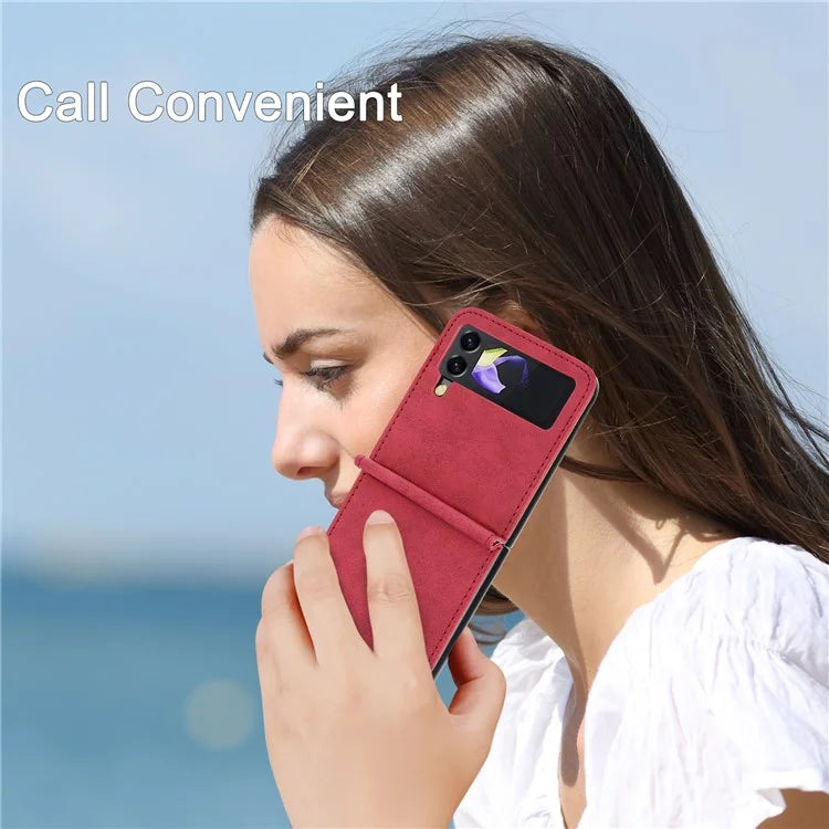 DF-05 For Samsung Galaxy Z Flip3 5G Case Solid Color PC+PU Leather Cell Phone Cover