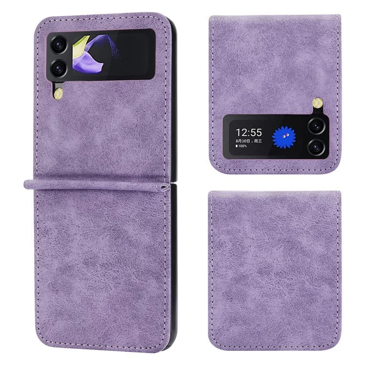 DF-05 For Samsung Galaxy Z Flip3 5G Case Solid Color PC+PU Leather Cell Phone Cover