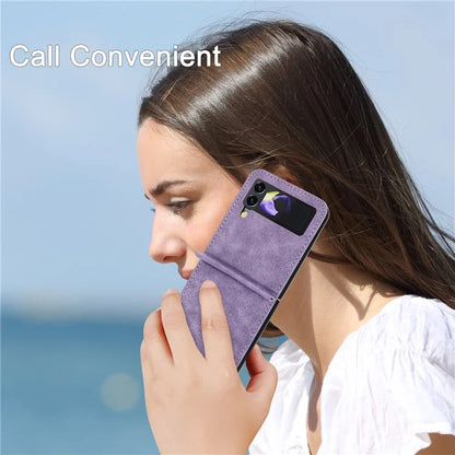DF-05 For Samsung Galaxy Z Flip3 5G Case Solid Color PC+PU Leather Cell Phone Cover