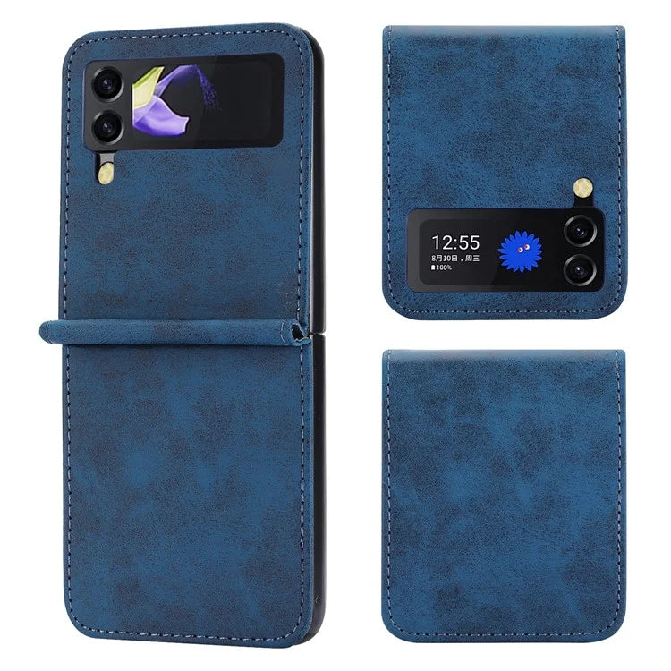 DF-05 For Samsung Galaxy Z Flip3 5G Case Solid Color PC+PU Leather Cell Phone Cover
