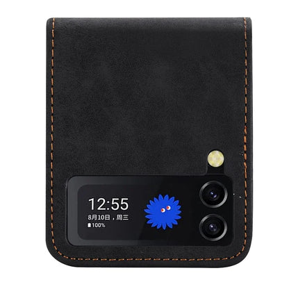 DF-05 For Samsung Galaxy Z Flip3 5G Case Solid Color PC+PU Leather Cell Phone Cover