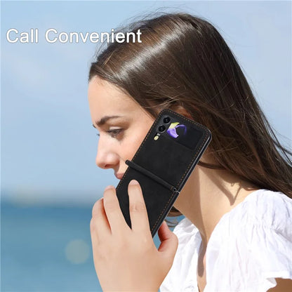 DF-05 For Samsung Galaxy Z Flip3 5G Case Solid Color PC+PU Leather Cell Phone Cover