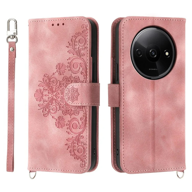 For Xiaomi Redmi A3 Leather Phone Cover Flower Pattern Case Multiple Card Slots