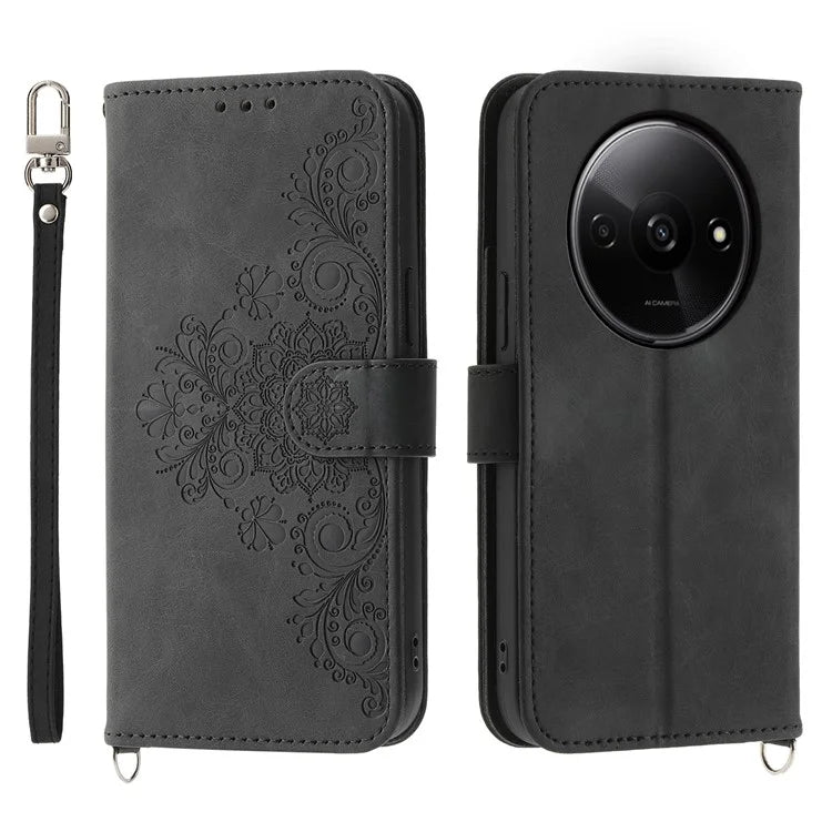 For Xiaomi Redmi A3 Leather Phone Cover Flower Pattern Case Multiple Card Slots
