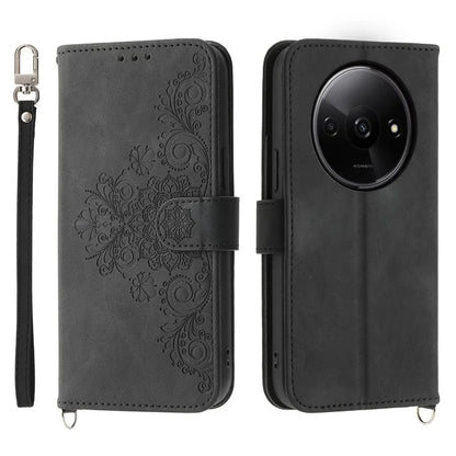For Xiaomi Redmi A3 Leather Phone Cover Flower Pattern Case Multiple Card Slots