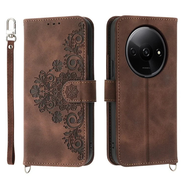 For Xiaomi Redmi A3 Leather Phone Cover Flower Pattern Case Multiple Card Slots