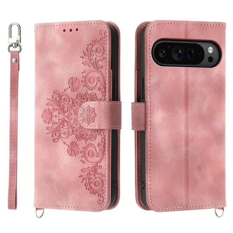 For Google Pixel 9 Pro Leather Case Flower Pattern Phone Protector with Multiple Card Slots