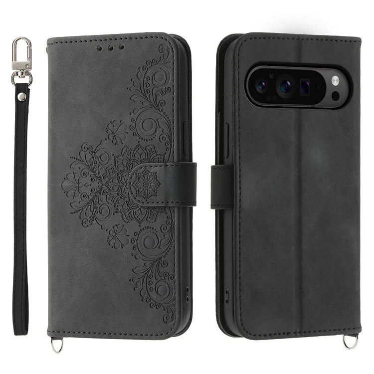 For Google Pixel 9 Pro Leather Case Flower Pattern Phone Protector with Multiple Card Slots