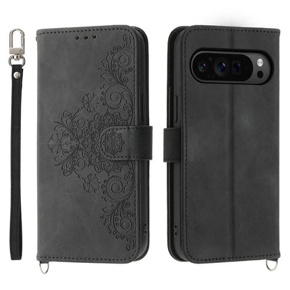For Google Pixel 9 Pro Leather Case Flower Pattern Phone Protector with Multiple Card Slots