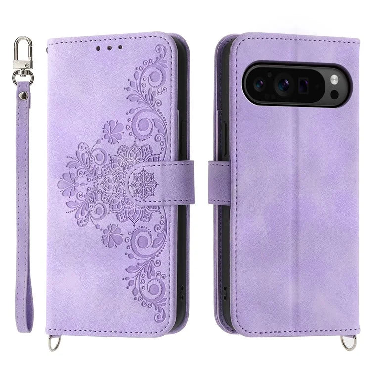 For Google Pixel 9 Pro Leather Case Flower Pattern Phone Protector with Multiple Card Slots