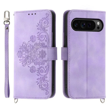 For Google Pixel 9 Pro Leather Case Flower Pattern Phone Protector with Multiple Card Slots