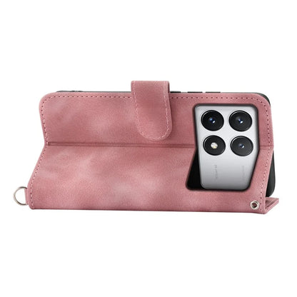 For Xiaomi Redmi K70E 5G / Xiaomi Poco X6 Pro 5G Crossbody Leather Cover Flower Pattern Wallet Case with 2 Straps