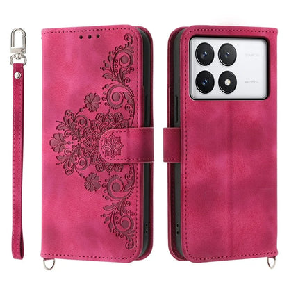 For Xiaomi Redmi K70E 5G / Xiaomi Poco X6 Pro 5G Crossbody Leather Cover Flower Pattern Wallet Case with 2 Straps