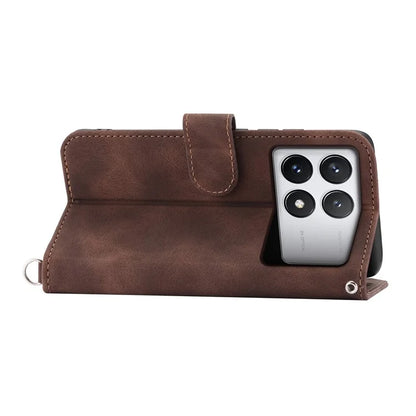 For Xiaomi Redmi K70E 5G / Xiaomi Poco X6 Pro 5G Crossbody Leather Cover Flower Pattern Wallet Case with 2 Straps
