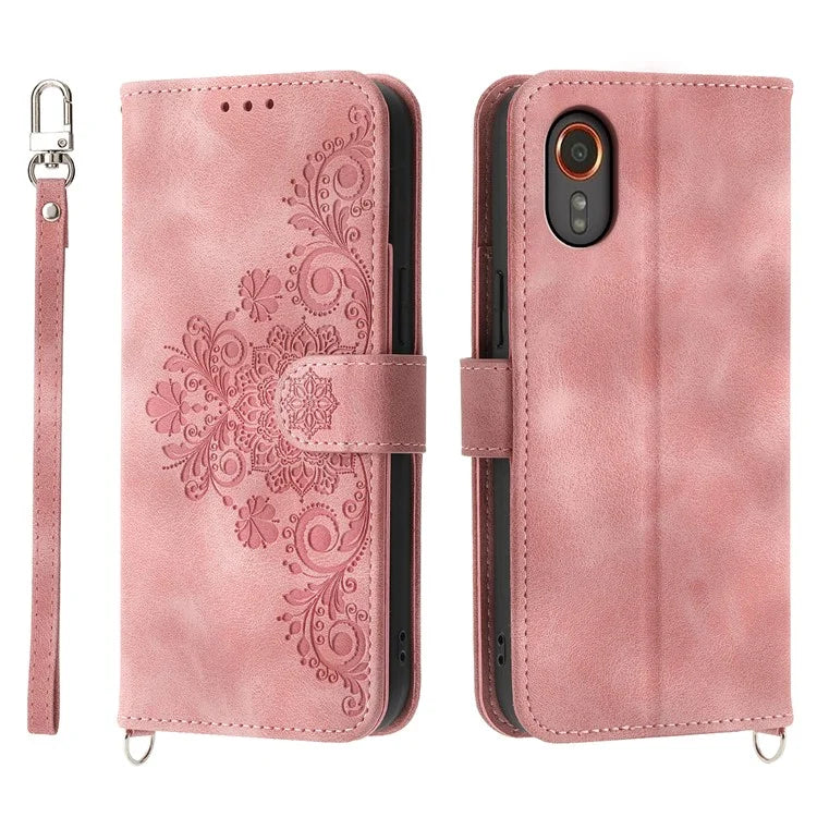 For Samsung Galaxy Xcover 7 PU Leather Phone Case Flower Pattern Cover with Multiple Card Slots