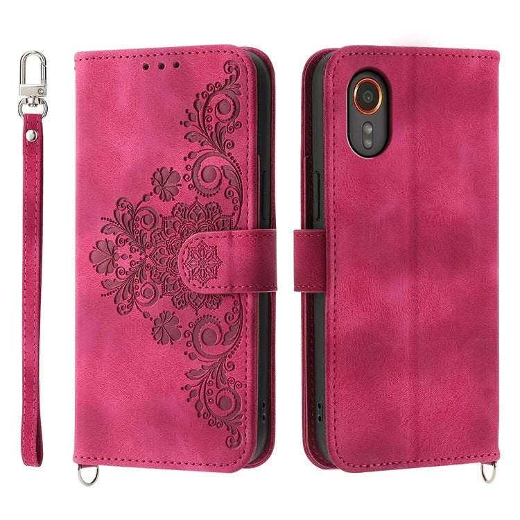 For Samsung Galaxy Xcover 7 PU Leather Phone Case Flower Pattern Cover with Multiple Card Slots