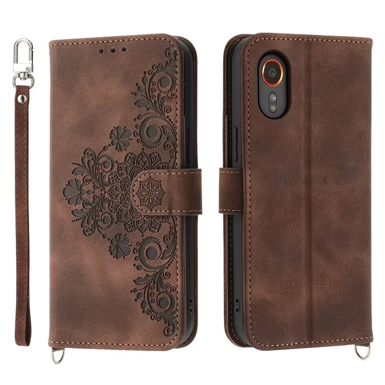 For Samsung Galaxy Xcover 7 PU Leather Phone Case Flower Pattern Cover with Multiple Card Slots