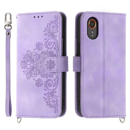 For Samsung Galaxy Xcover 7 PU Leather Phone Case Flower Pattern Cover with Multiple Card Slots