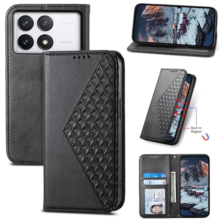 For Xiaomi Redmi K70E 5G / Poco X6 Pro 5G Imprinted Wallet Phone Stand Case PU Leather+TPU Cell Phone Cover