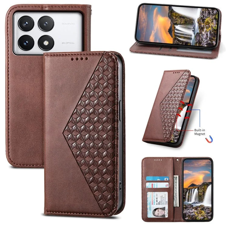 For Xiaomi Redmi K70E 5G / Poco X6 Pro 5G Imprinted Wallet Phone Stand Case PU Leather+TPU Cell Phone Cover