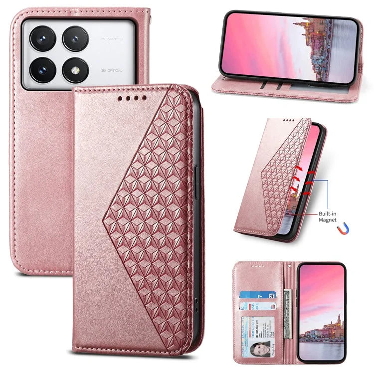 For Xiaomi Redmi K70E 5G / Poco X6 Pro 5G Imprinted Wallet Phone Stand Case PU Leather+TPU Cell Phone Cover