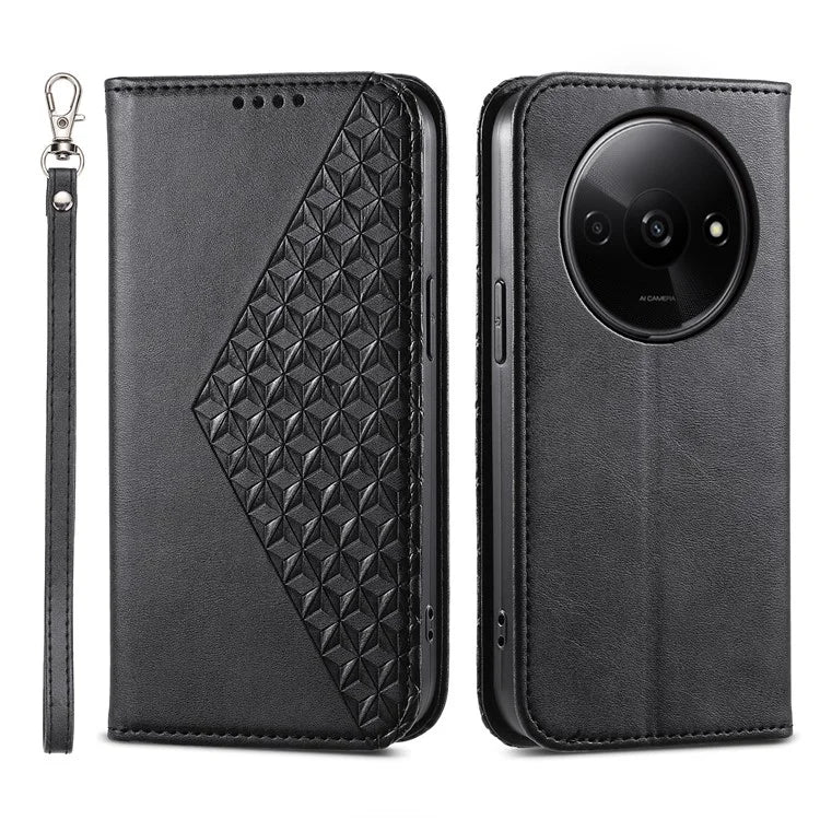 For Xiaomi Redmi A3 Case PU Leather+TPU Rhombus Imprinted Phone Cover Wallet