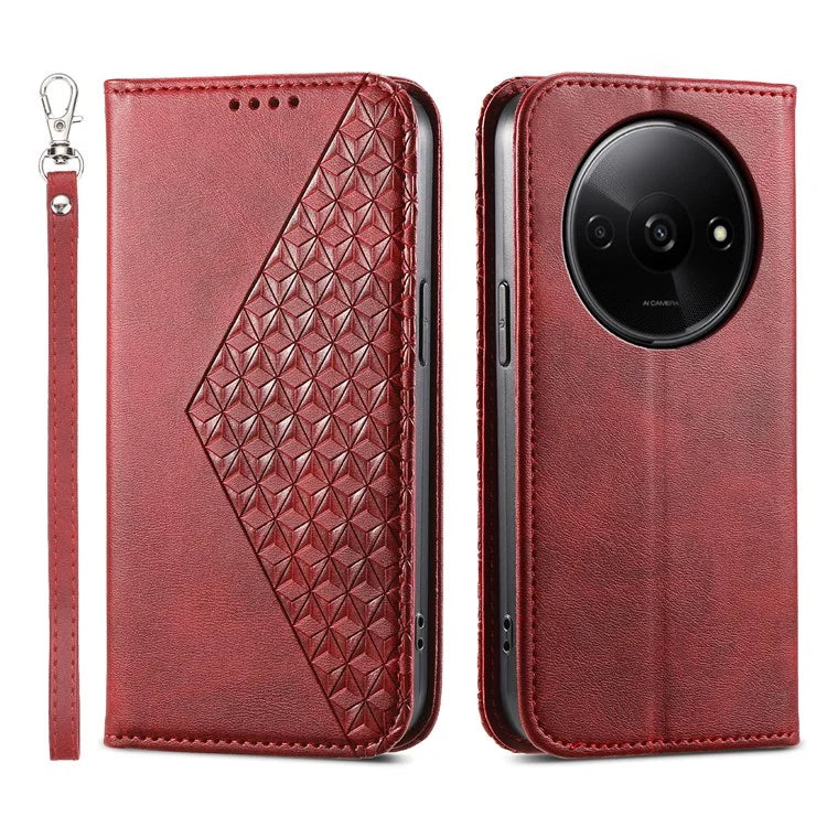 For Xiaomi Redmi A3 Case PU Leather+TPU Rhombus Imprinted Phone Cover Wallet