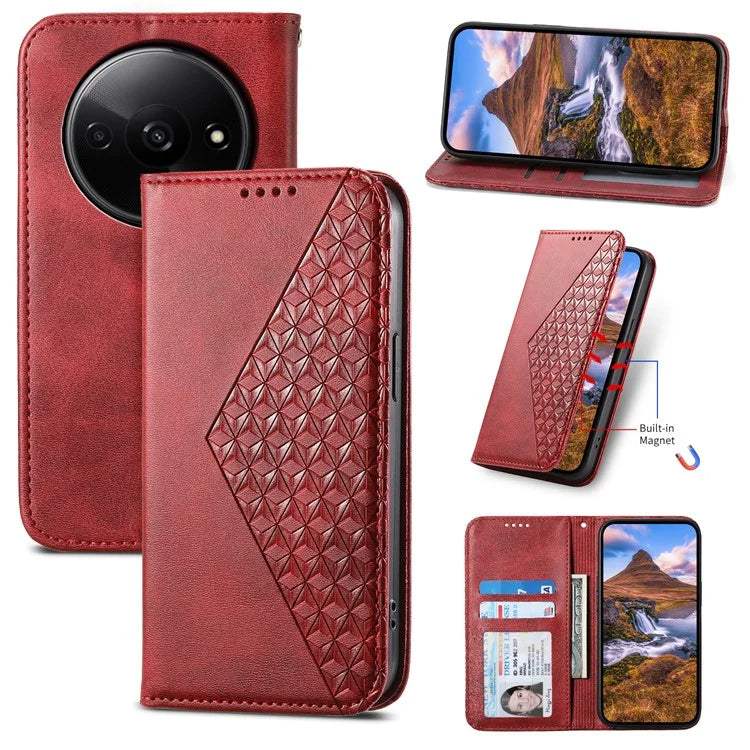 For Xiaomi Redmi A3 Case PU Leather+TPU Rhombus Imprinted Phone Cover Wallet