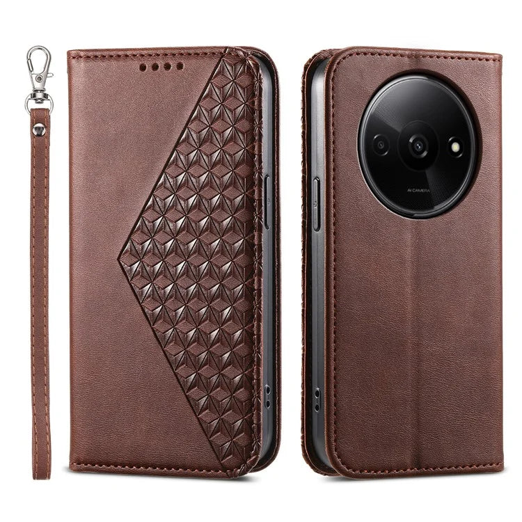 For Xiaomi Redmi A3 Case PU Leather+TPU Rhombus Imprinted Phone Cover Wallet