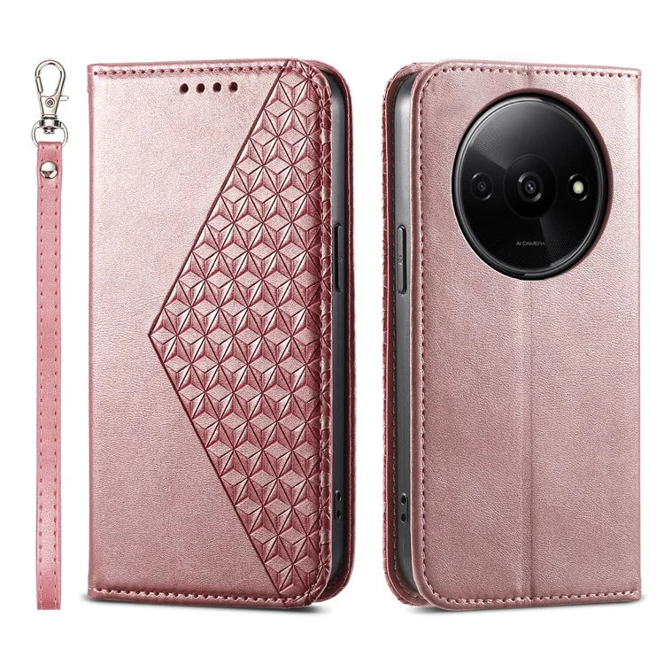 For Xiaomi Redmi A3 Case PU Leather+TPU Rhombus Imprinted Phone Cover Wallet