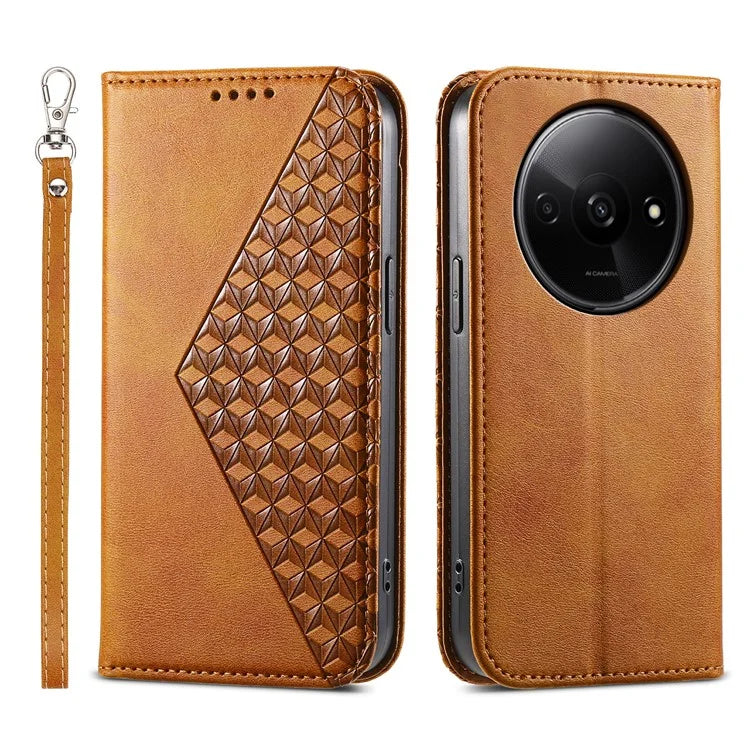 For Xiaomi Redmi A3 Case PU Leather+TPU Rhombus Imprinted Phone Cover Wallet