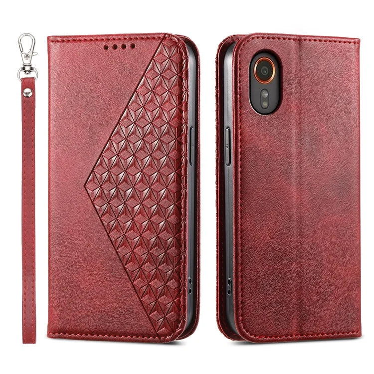 For Samsung Galaxy Xcover 7 Case PU Leather+TPU Rhombus Imprinted Cell Phone Stand Cover