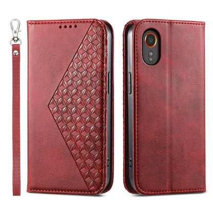 For Samsung Galaxy Xcover 7 Case PU Leather+TPU Rhombus Imprinted Cell Phone Stand Cover