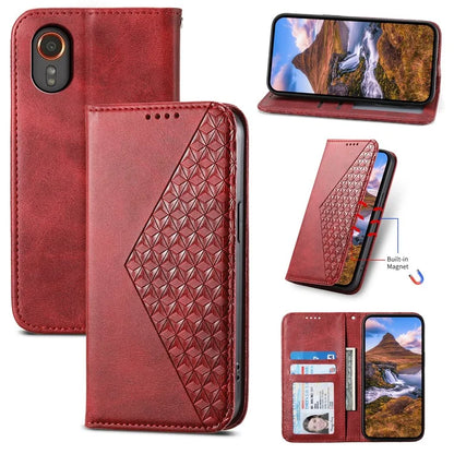 For Samsung Galaxy Xcover 7 Case PU Leather+TPU Rhombus Imprinted Cell Phone Stand Cover