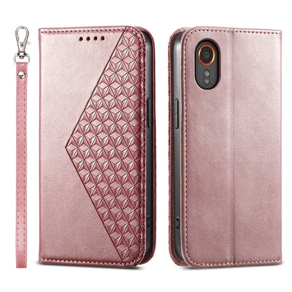 For Samsung Galaxy Xcover 7 Case PU Leather+TPU Rhombus Imprinted Cell Phone Stand Cover