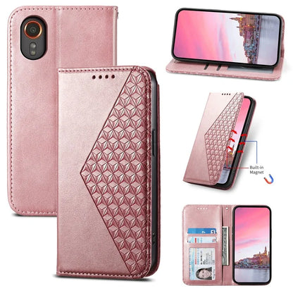 For Samsung Galaxy Xcover 7 Case PU Leather+TPU Rhombus Imprinted Cell Phone Stand Cover
