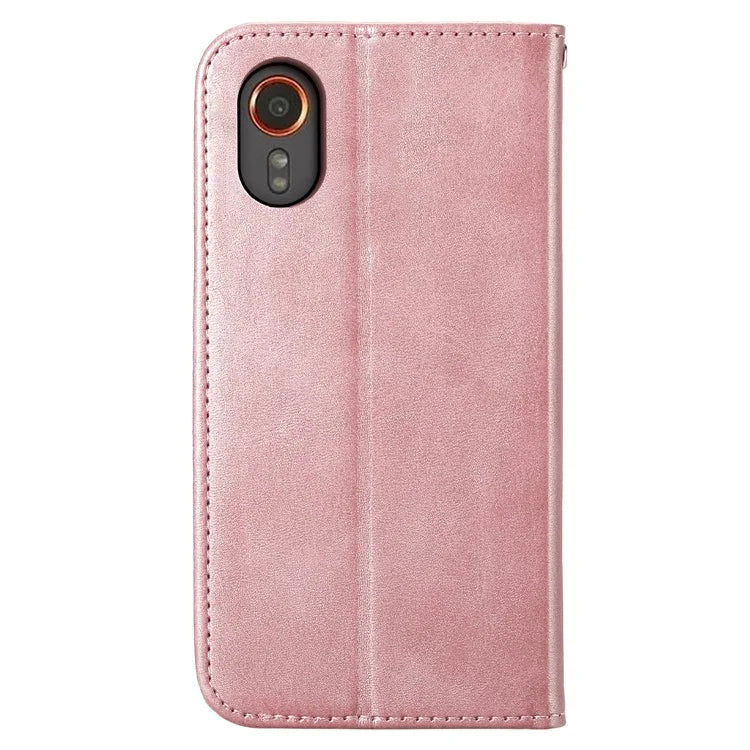 For Samsung Galaxy Xcover 7 Case PU Leather+TPU Rhombus Imprinted Cell Phone Stand Cover