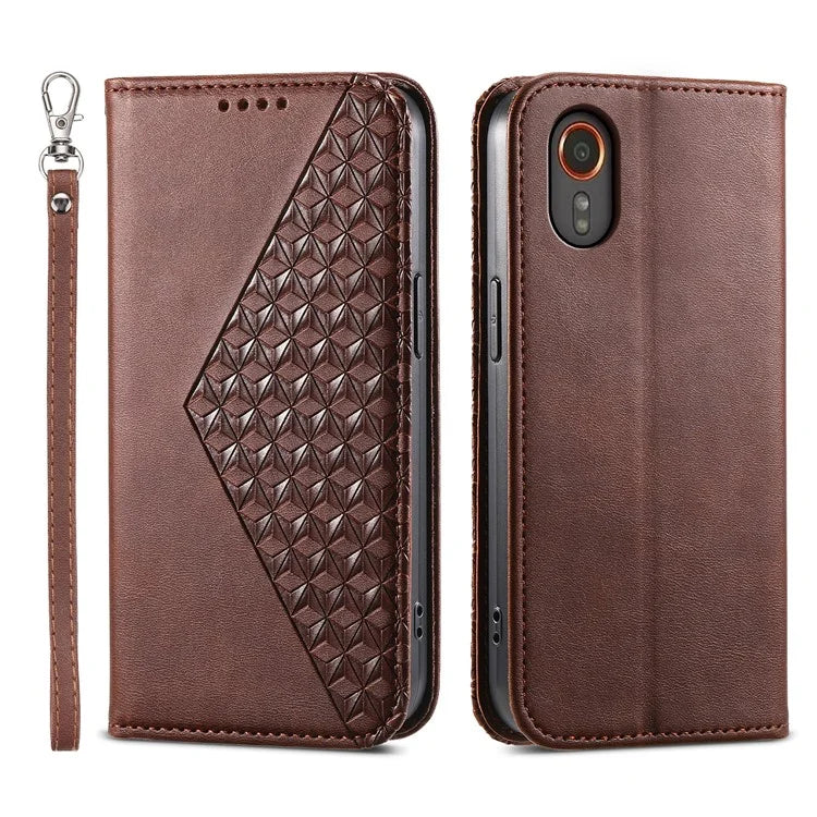 For Samsung Galaxy Xcover 7 Case PU Leather+TPU Rhombus Imprinted Cell Phone Stand Cover