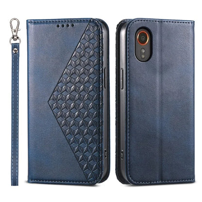 For Samsung Galaxy Xcover 7 Case PU Leather+TPU Rhombus Imprinted Cell Phone Stand Cover